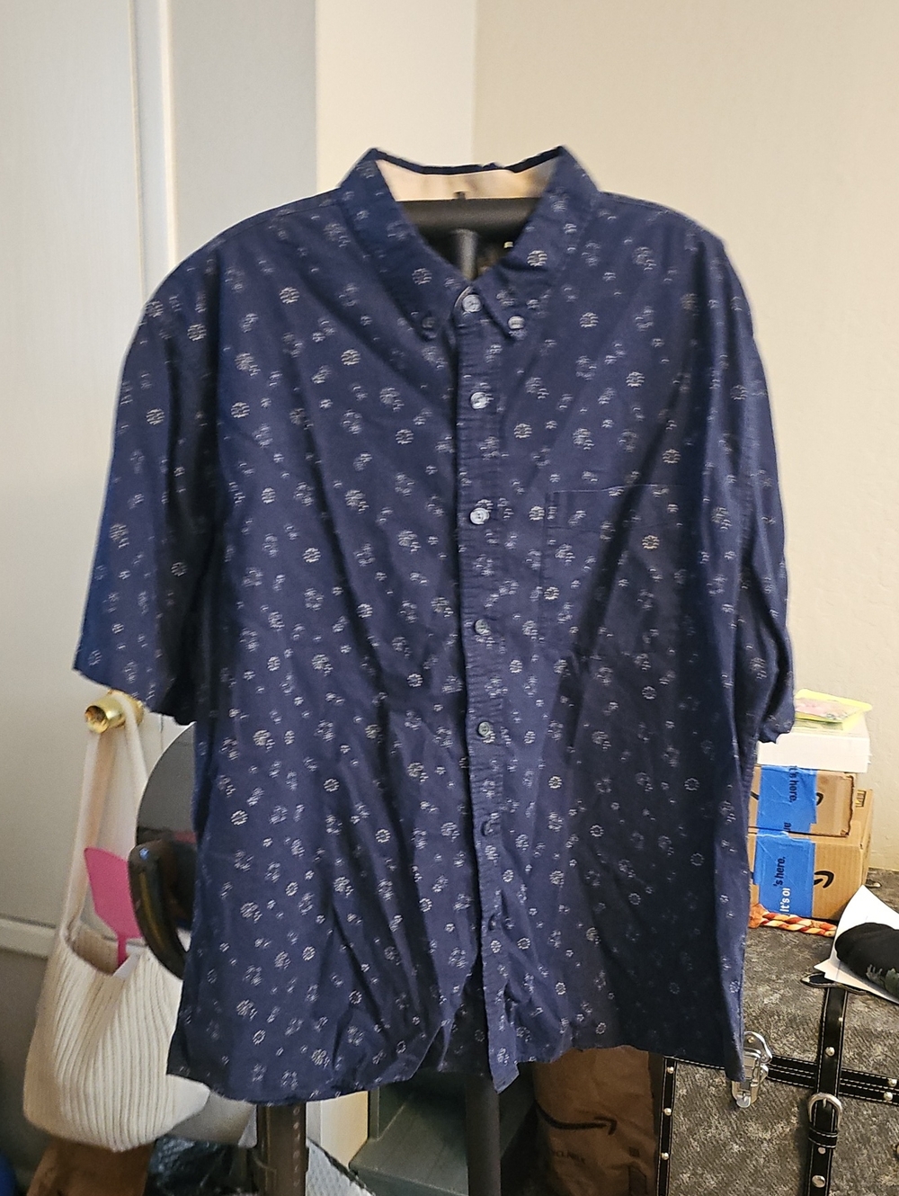 Men's Navy Short-Sleeve Button-Up Shirt Jacket